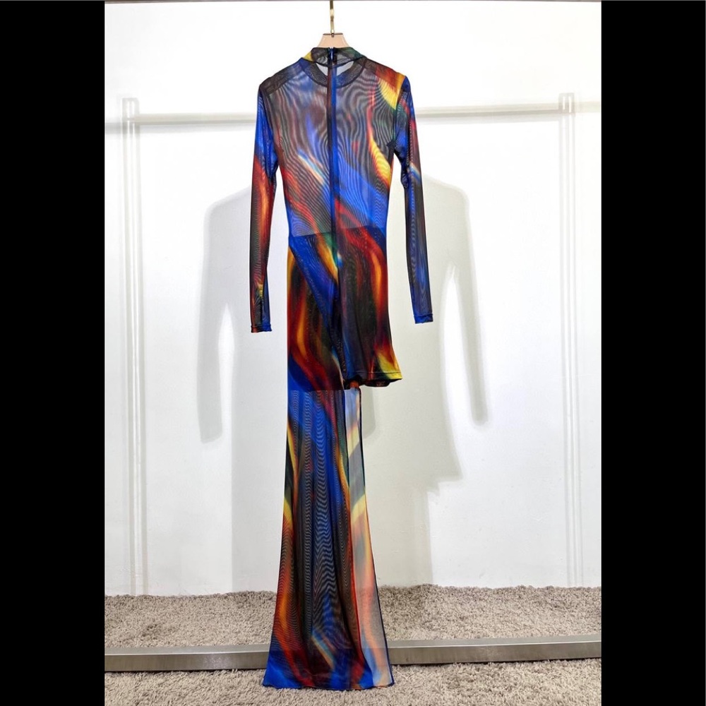 Asymmetric Flame long sleeve Tulle Dress - Picture 3 of 9